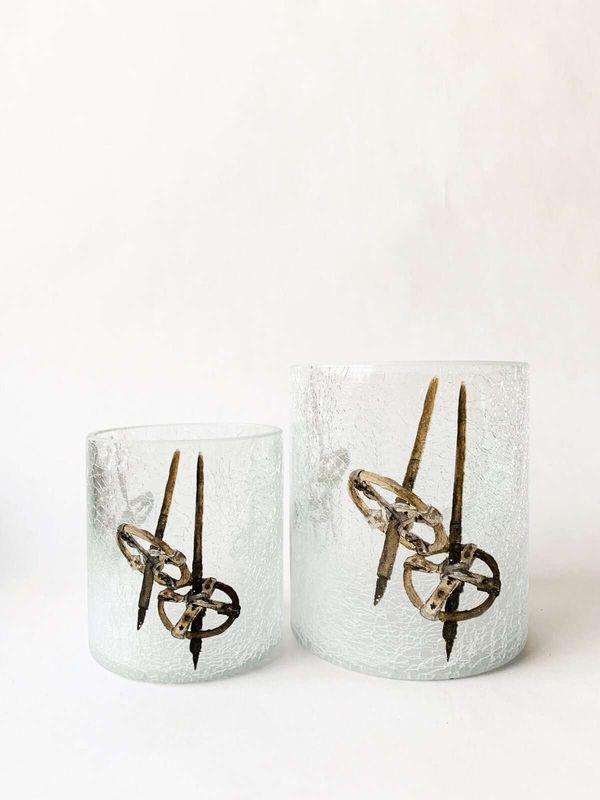 Lysglass frostet og krakelert skistav, 9x10 cm